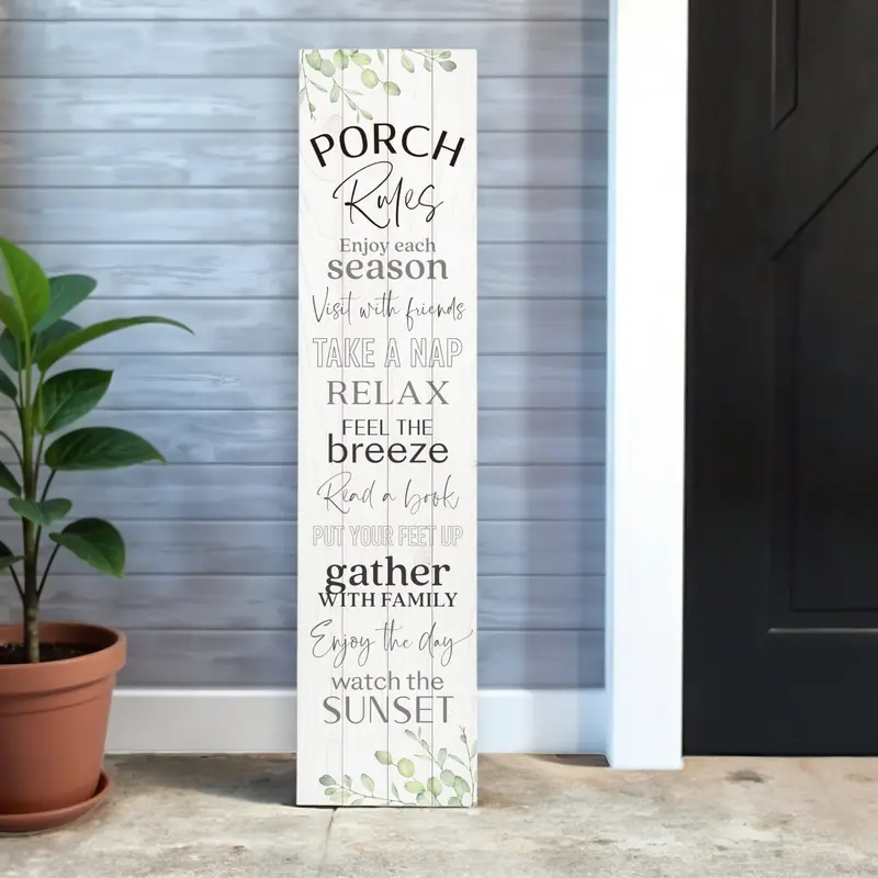 Black and White Porch Rules Solid Wood Wall Decor By Homeroots