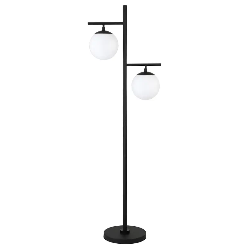 Black And White Two Light Tree Floor Lamp With White Glass Globe Shade By Homeroots