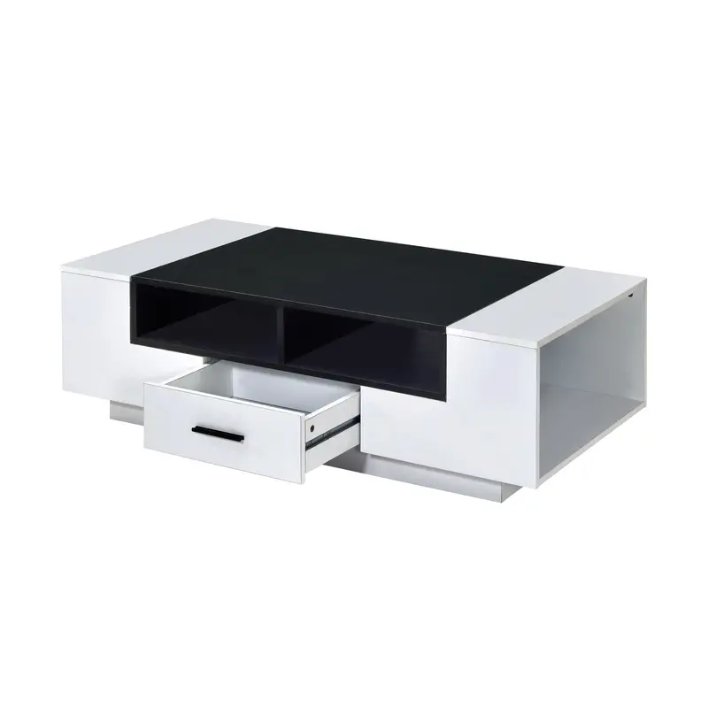 Black and White Wood Floor Shelf Coffee Table With Drawer And Three Shelves By Homeroots