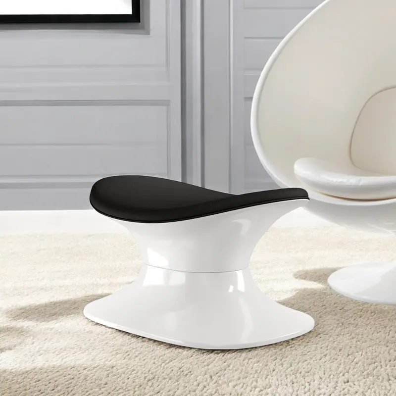 Black and White Wool And Fiberglass Contempo Footstool Ottoman By Homeroots