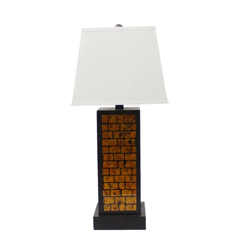 Black and Yellow Metal Bedside Table Lamp With White Empire Shade By Homeroots