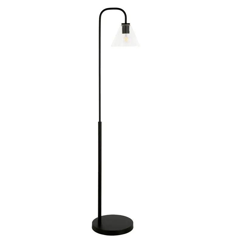 Black Arc Floor Lamp With Clear Glass Cone Shade By Homeroots