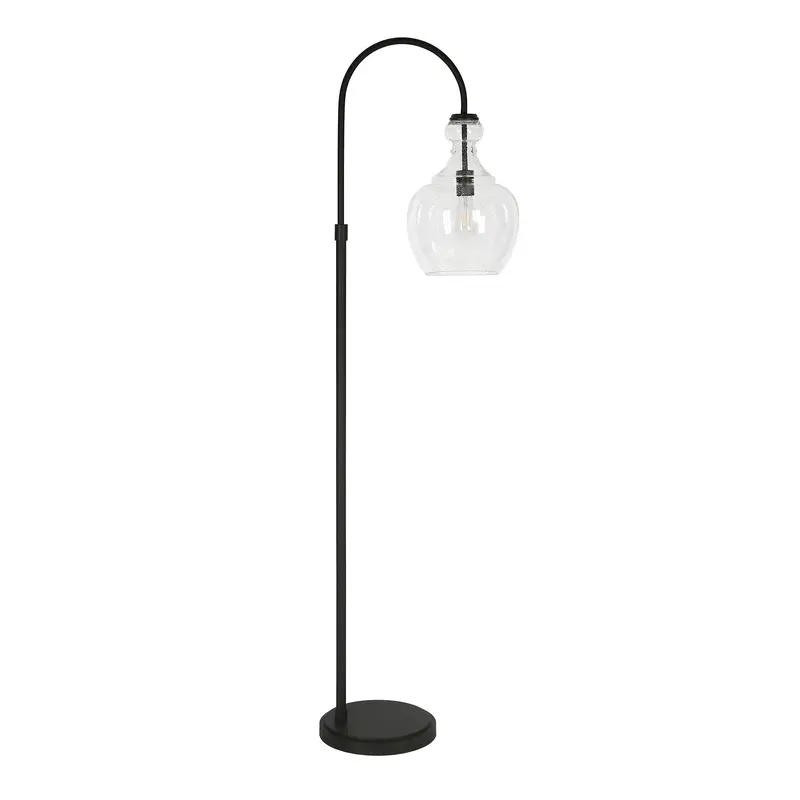 Black Arched Floor Lamp With Clear Seeded Glass Dome Shade By Homeroots