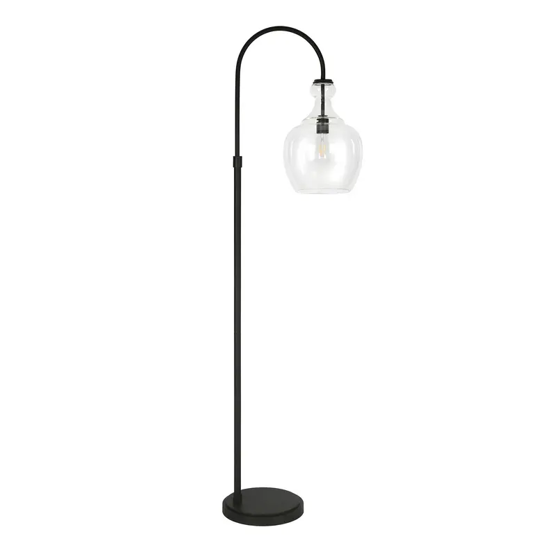 Black Arched Floor Lamp With Clear Transparent Glass Dome Shade By Homeroots