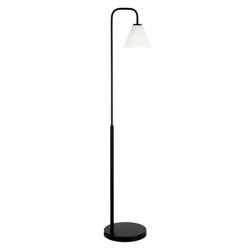 Black Arched Floor Lamp With White Frosted Glass Cone Shade By Homeroots