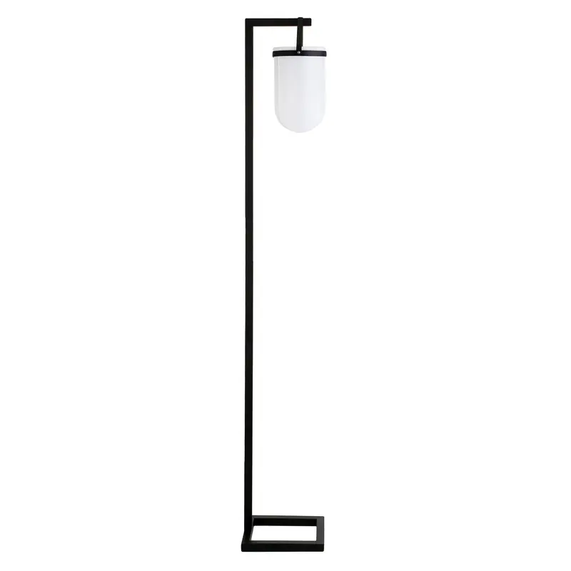 Black Arched Floor Lamp With White Frosted Glass Dome Shade By Homeroots