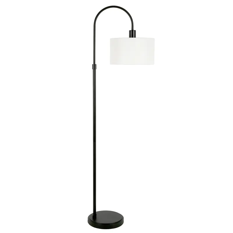 Black Arched Floor Lamp With White Frosted Glass Drum Shade By Homeroots
