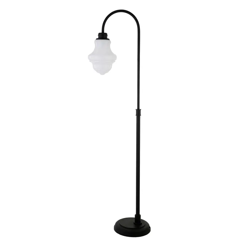 Black Arched Floor Lamp With White Frosted Glass Empire Shade By Homeroots