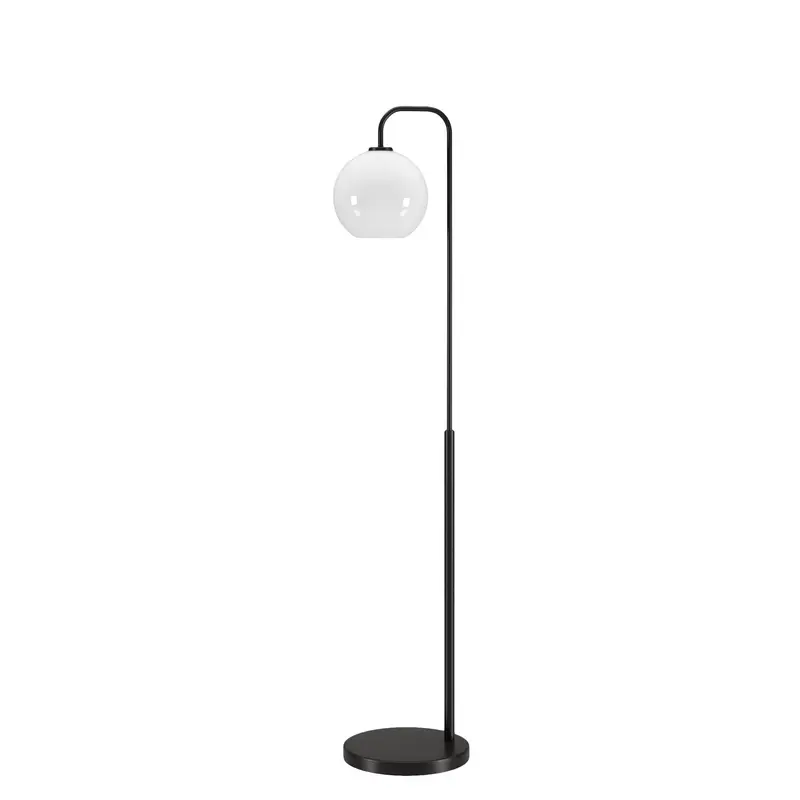 Black Arched Floor Lamp With White Frosted Glass Globe Shade By Homeroots