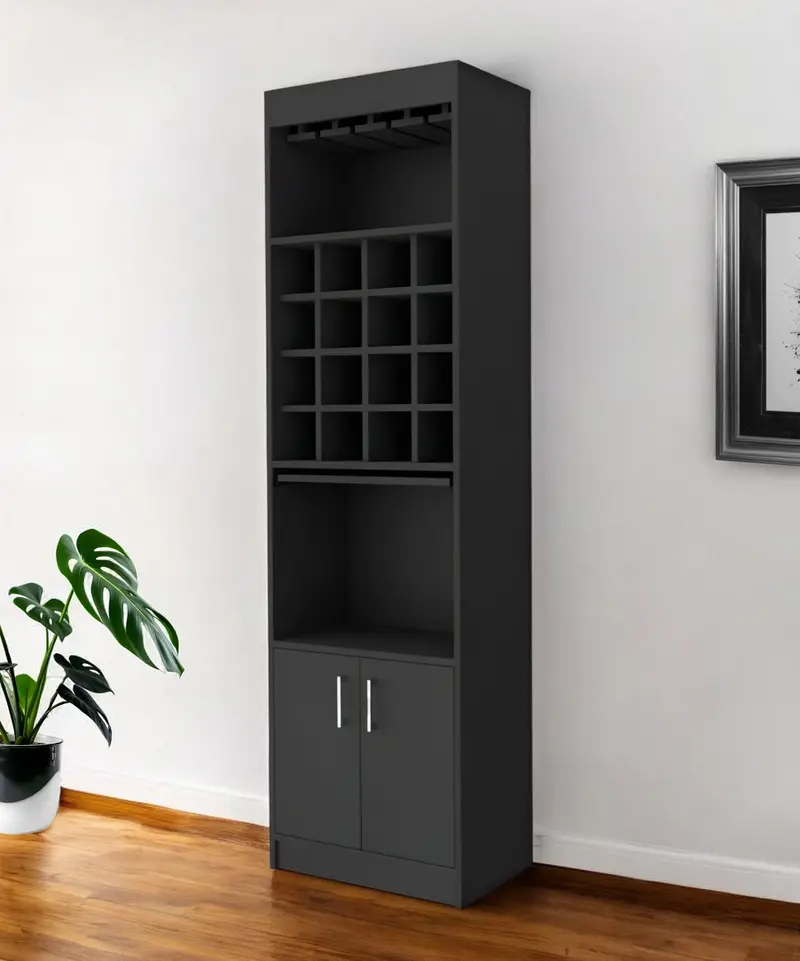 Black Bar Cabinet With Eighteen Shelves By Homeroots
