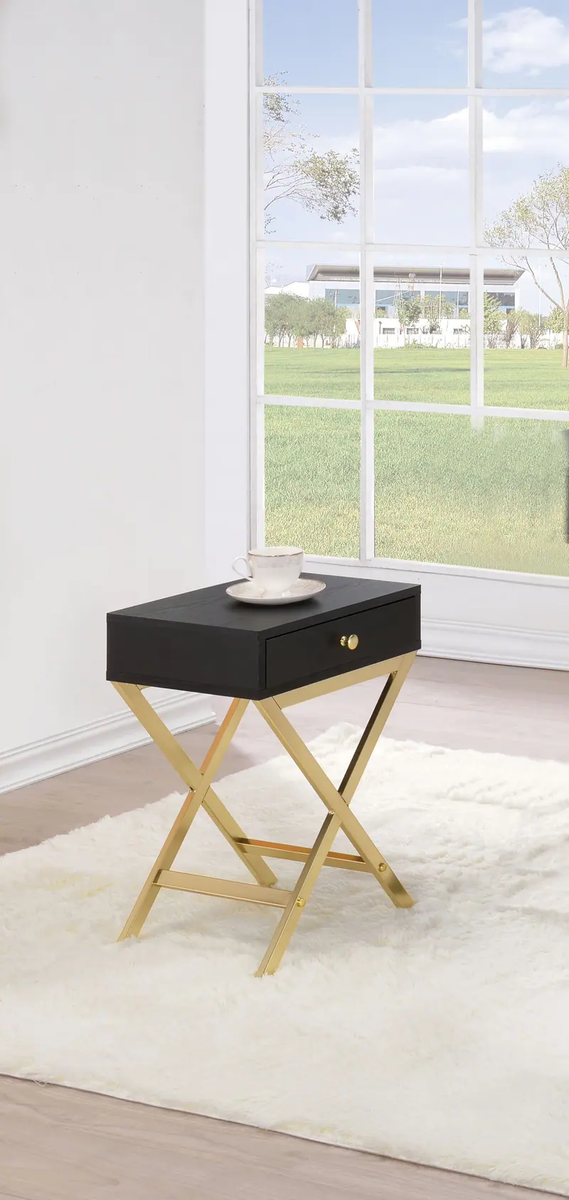 Black Brass Single Drawer Side Table By Homeroots