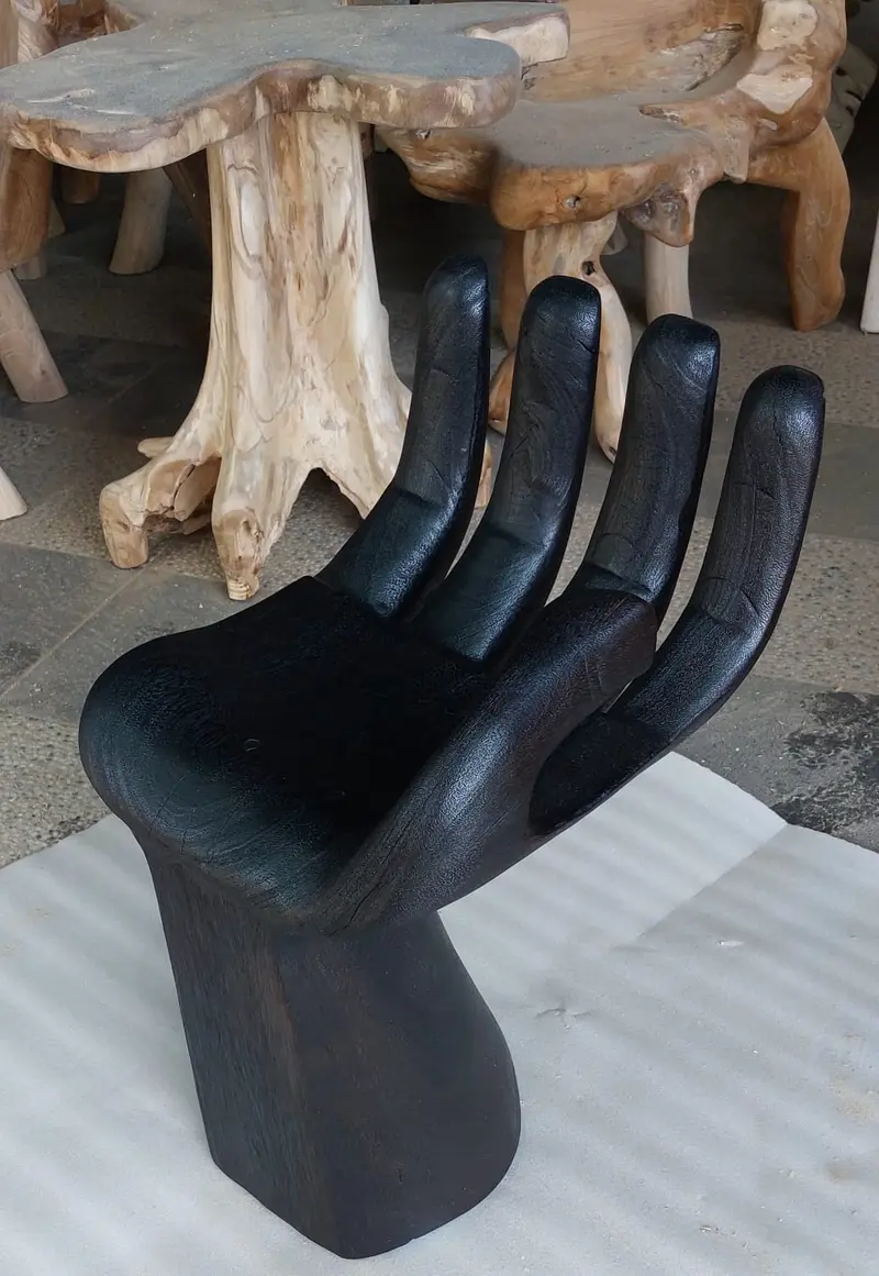 Black Buddha Chair-Burnt Wood Hand Shaped-Side Table /Occasional Accent Chair