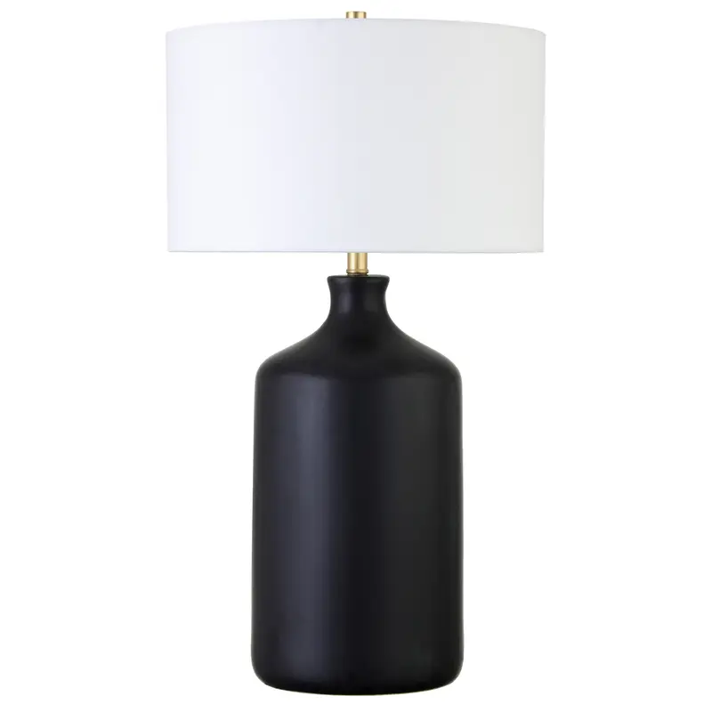 Black Ceramic Table Lamp With White Drum Shade By Homeroots