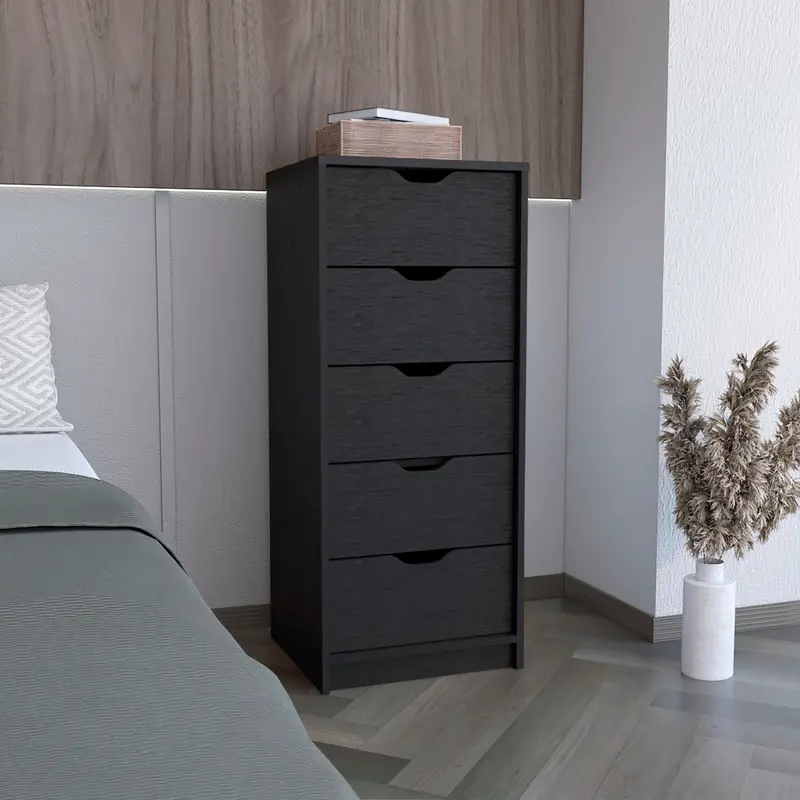 Black Charcoal Manufactured Wood Five Drawer Tall and Narrow Dresser By Homeroots