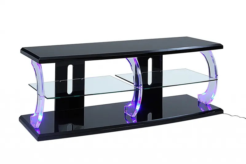 Black Clear Glass Wood Veneer (Melamine) TV Stand (LED) By Homeroots