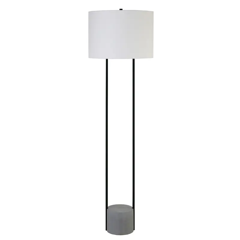 Black Column Floor Lamp With White Frosted Glass Drum Shade By Homeroots