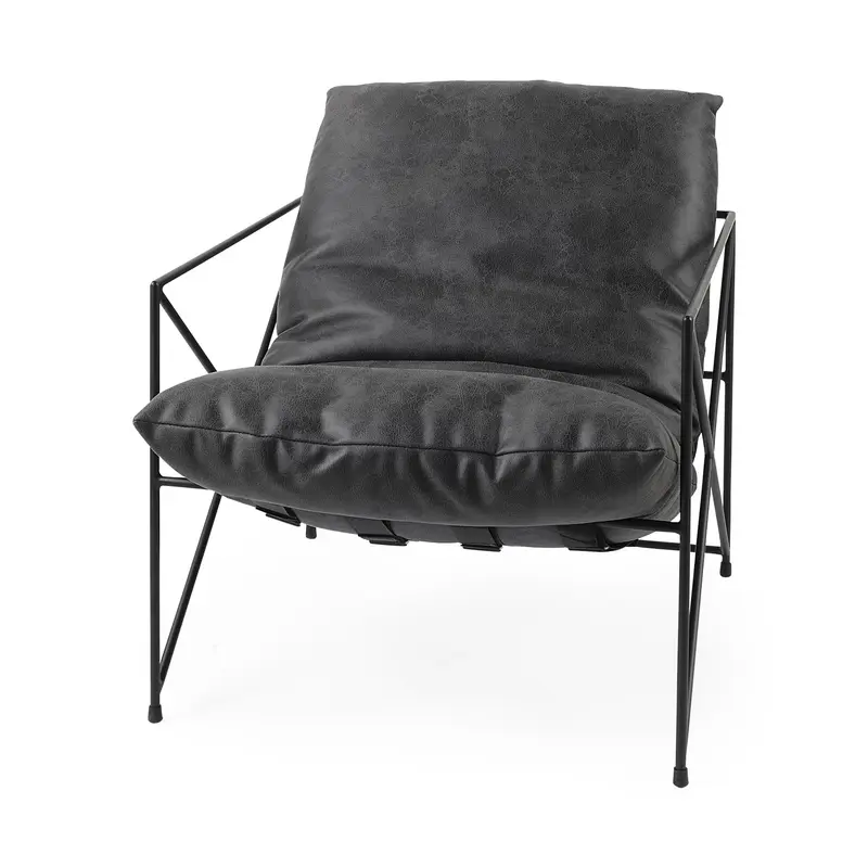 Black Faux Leather Contemporary Metal Chair By Homeroots