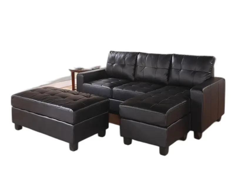 Black Faux Leather Stationary L Shaped Three Piece Sofa And Chaise By Homeroots