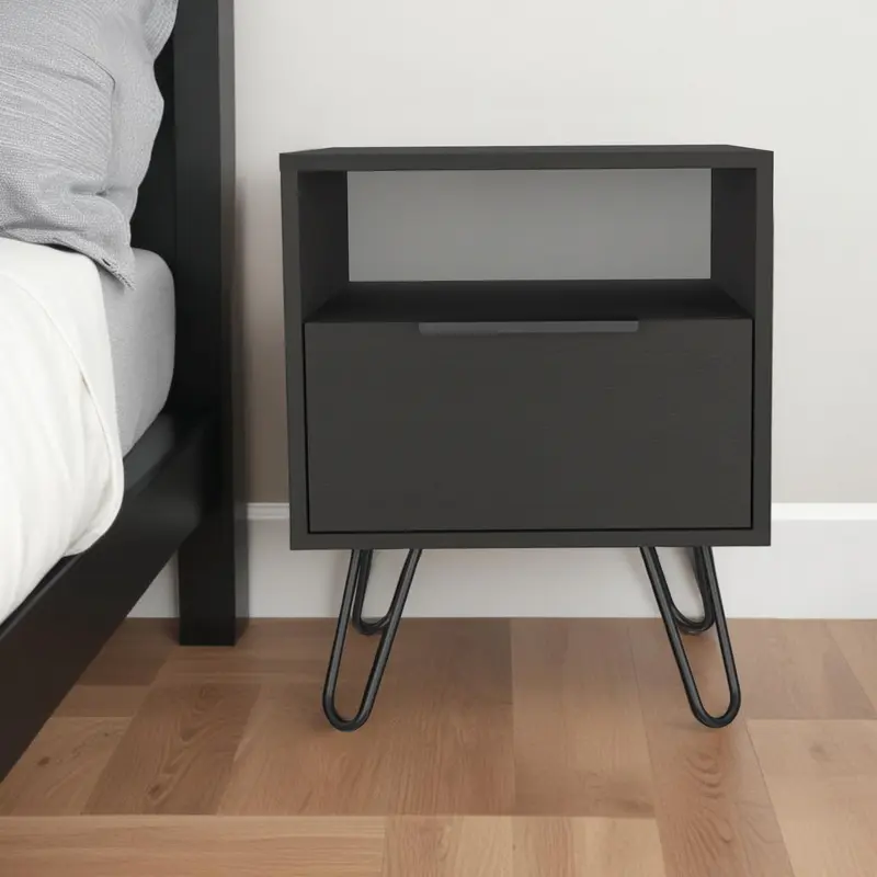 Black Faux Wood Nightstand With Storage By Homeroots