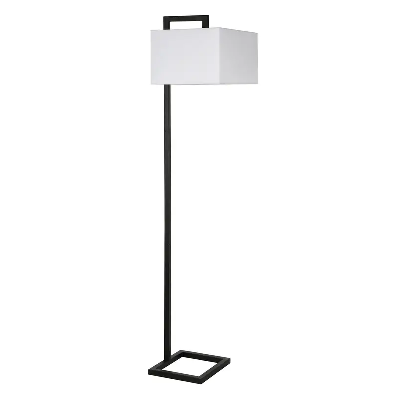 Black Floor Lamp With White Frosted Glass Rectangular Shade By Homeroots