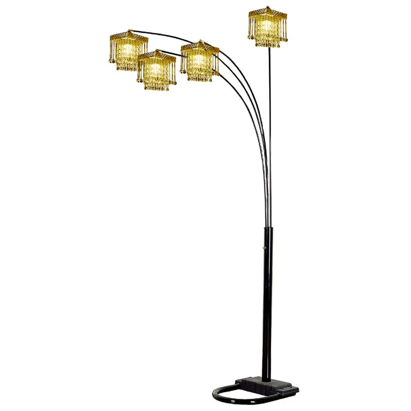 Black Four Light Arc Floor Lamp With Clear Crystal Glass Chandelier Shade By Homeroots