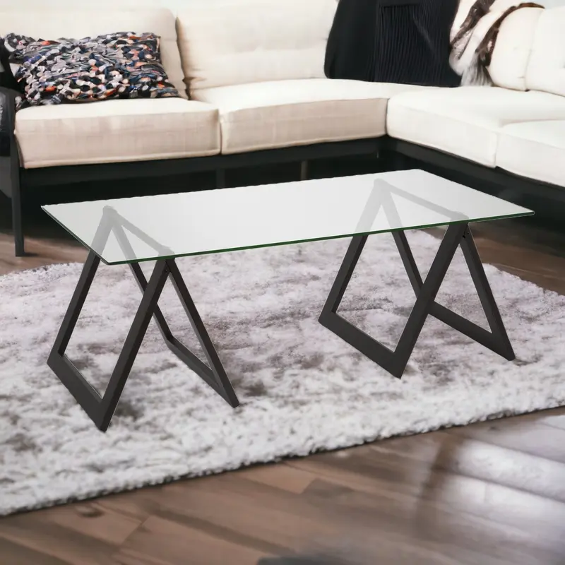 Black Glass And Steel Coffee Table By Homeroots