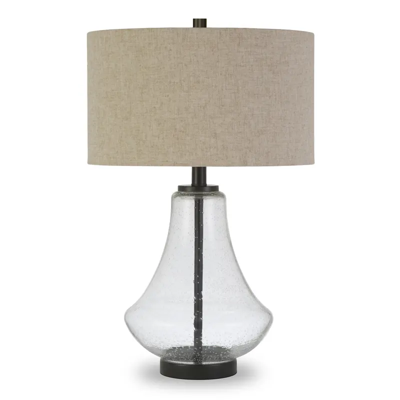 Black Glass Table Lamp With Flax Drum Shade By Homeroots