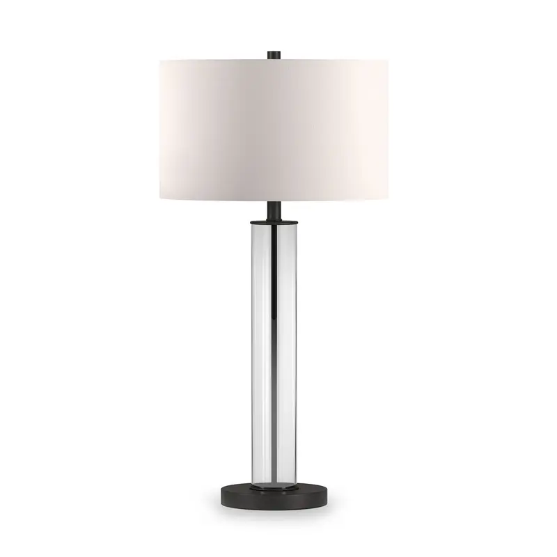 Black Glass Table Lamp With White Drum Shade By Homeroots