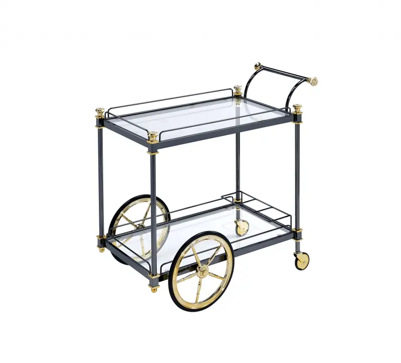Black Gold Clear Glass Metal Casters Serving Cart By Homeroots