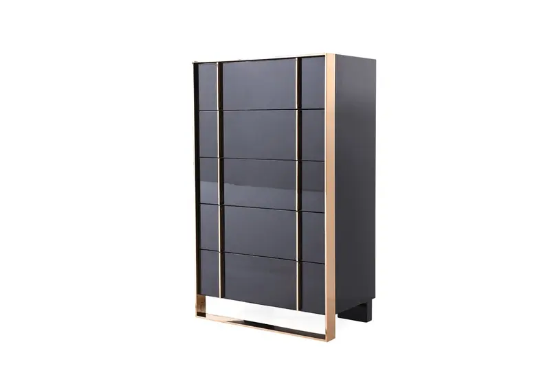 Black Gold Manufactured Wood + Solid Wood Stainless Steel Five Drawer Chest By Homeroots