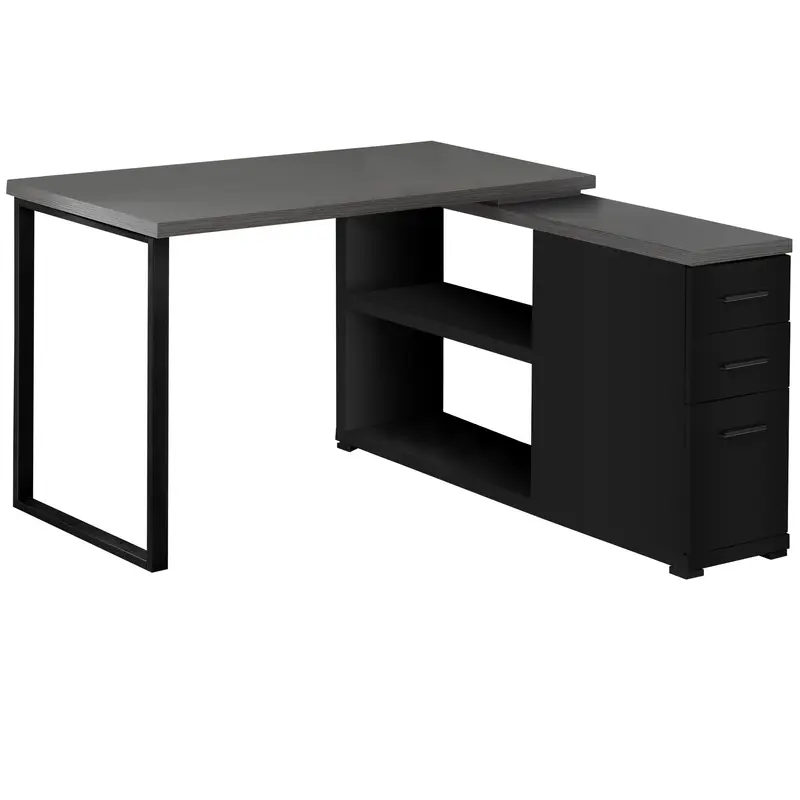 Black Grey Particle Board Hollow Core Metal Computer Desk With A Grey Top By Homeroots