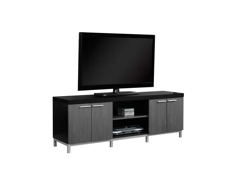 Black Grey Silver Particle Board Hollow Core Metal TV Stand By Homeroots