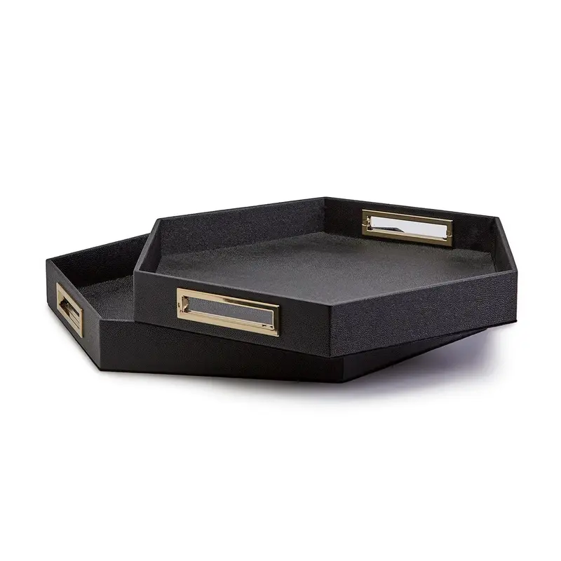 Black Hexagon Stingray Tray Set Of 6 By Tozai Home