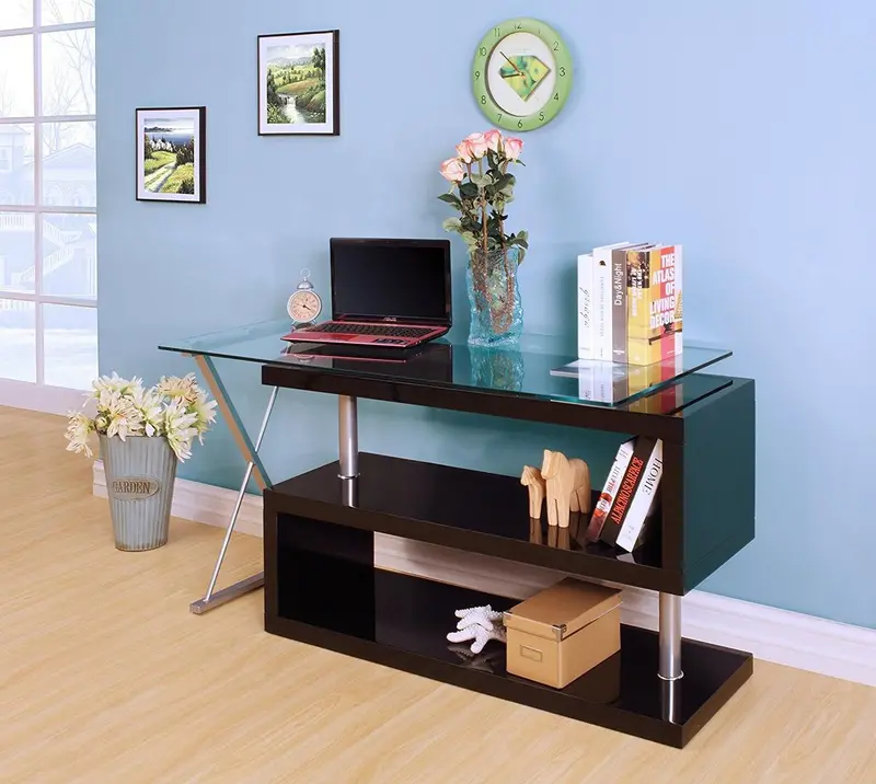 Black High Gloss Clear Glass Office Desk By Homeroots