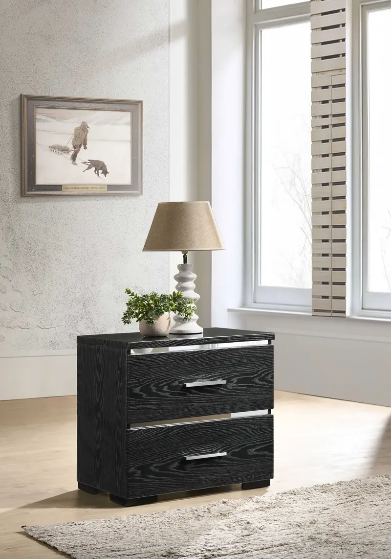Black High Gloss Wood Veneer Paper Nightstand By Homeroots