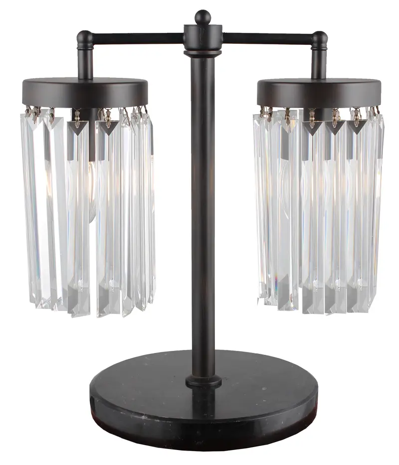 Black Iron Two Light Cylinder Bedside Table Lamp With Clear Cylinder Shade By Homeroots