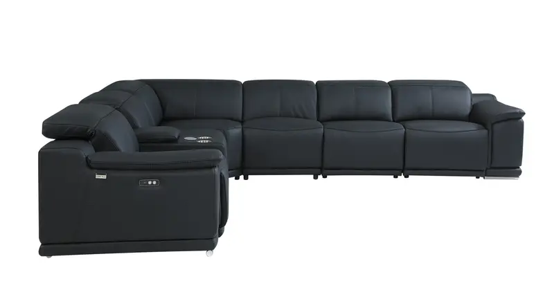 Black Italian Leather Power Reclining L Shaped Seven Piece Corner Sectional With Console By Homeroots