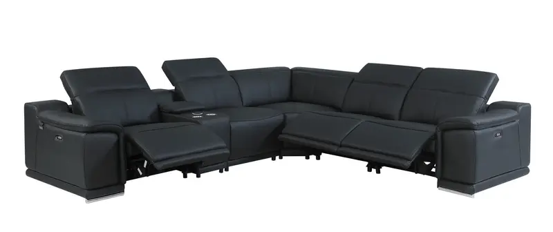 Black Italian Leather Power Reclining L Shaped Six Piece Corner Sectional With Console By Homeroots