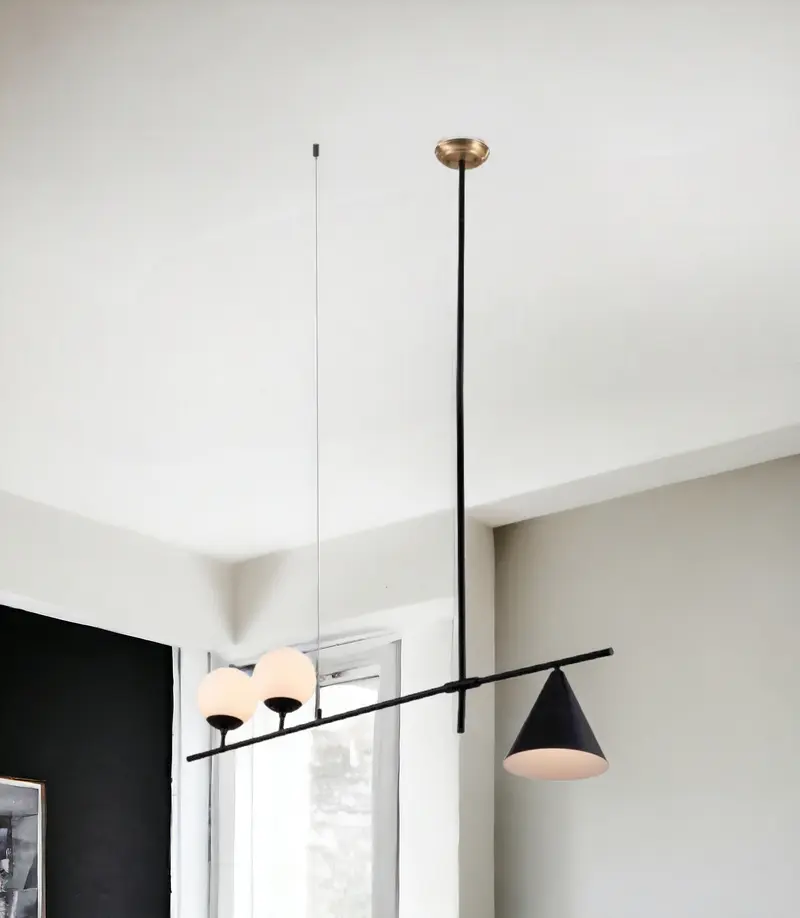 Black Kitchen Island Three Light Metal Chandelier With Black and White Shades By Homeroots
