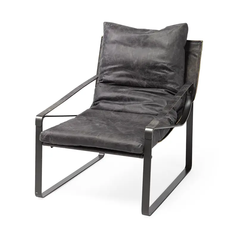 Black Leather Body Accent Chair with Metal Frame By Homeroots