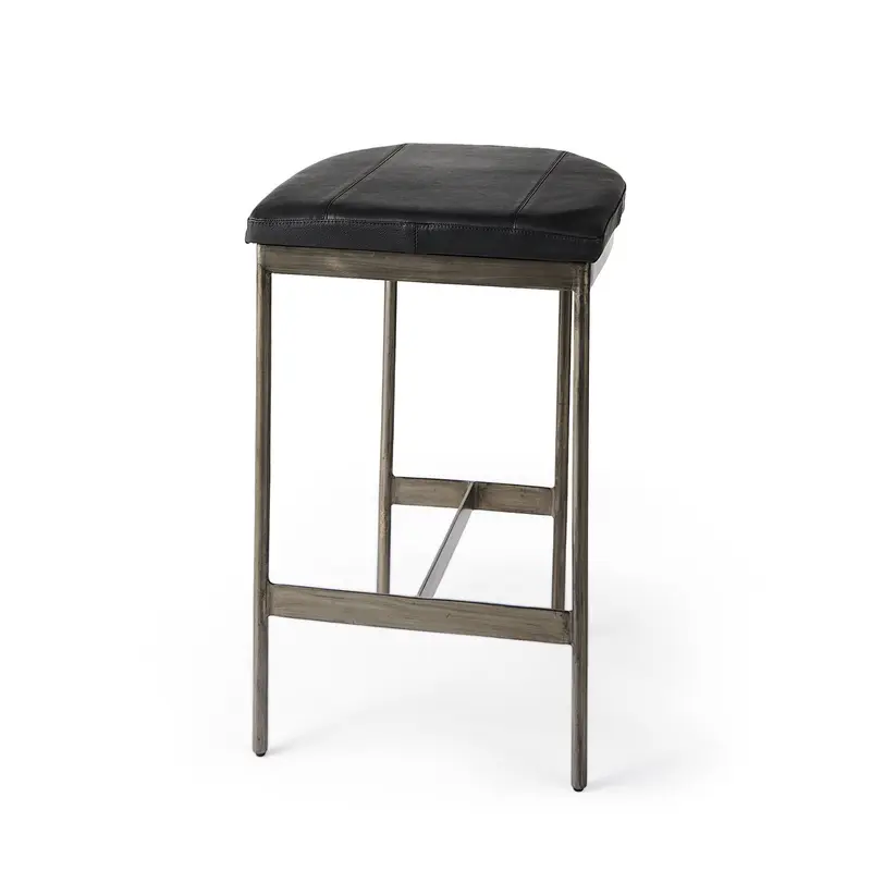 Black Leather Counter Stool With Gold Metal Frame By Homeroots