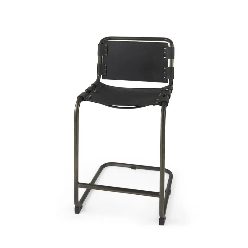 Black Leather Iron Framed Counter Stool By Homeroots