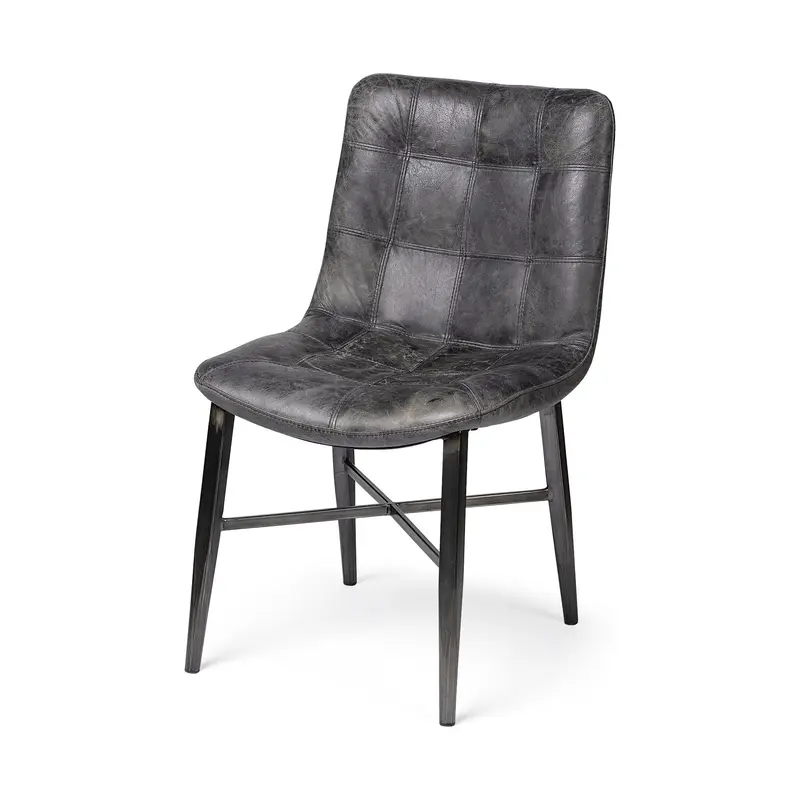 Black Leather Seat With Black Metal Frame Dining Chair By Homeroots