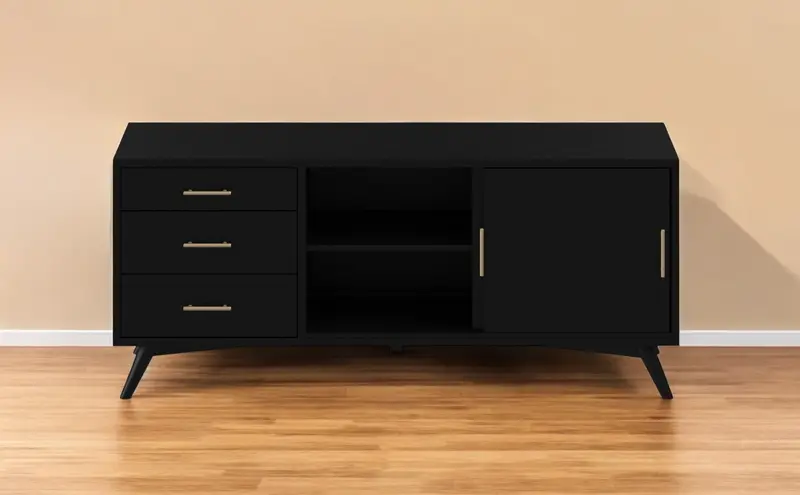 Black Mahogany Solid Wood Enclosed and Open Storage TV Stand By Homeroots