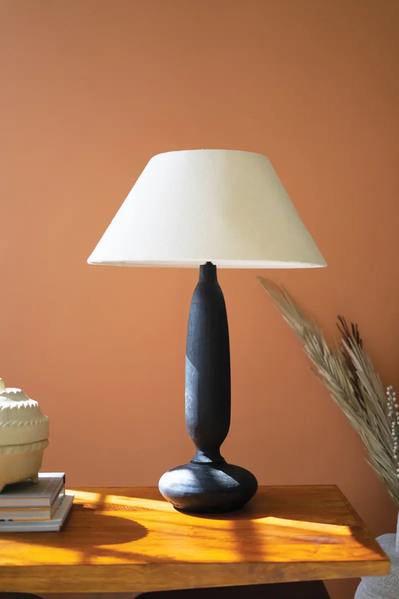 Black Mango Wood Table Lamp Base W Fabric Lampshade By Kalalou