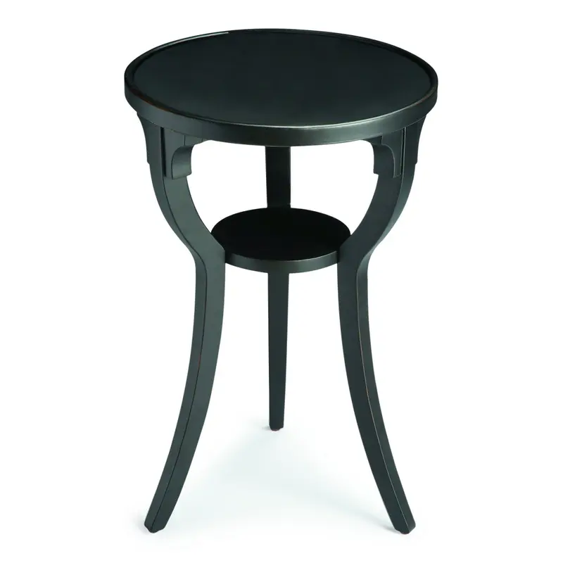 Black Manufactured Wood Round End Table With Shelf By Homeroots