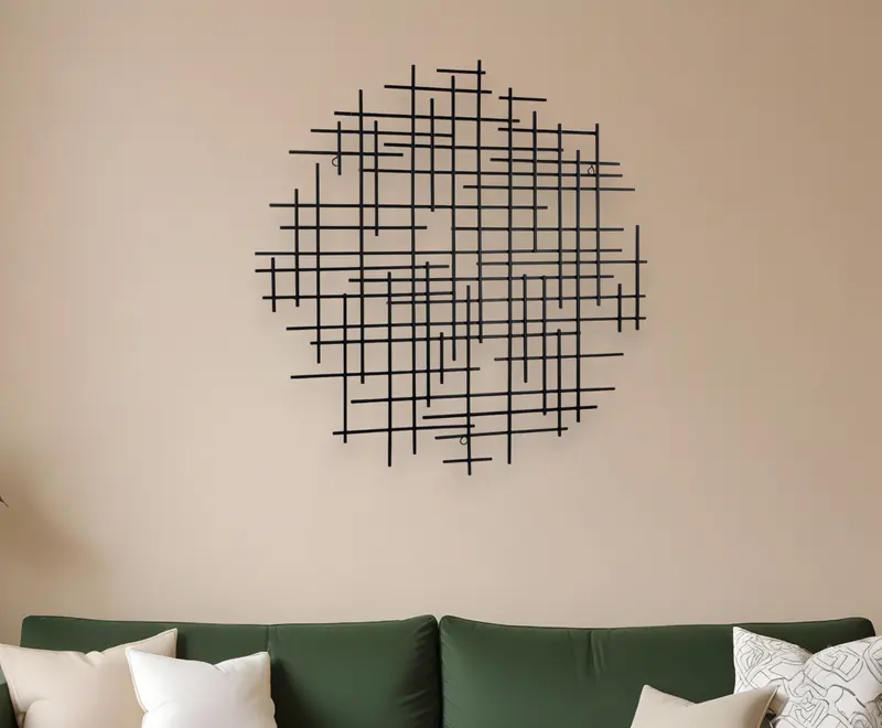 Black Metal Abstract Lines Round Hanging Dimensional Sculpture By Homeroots
