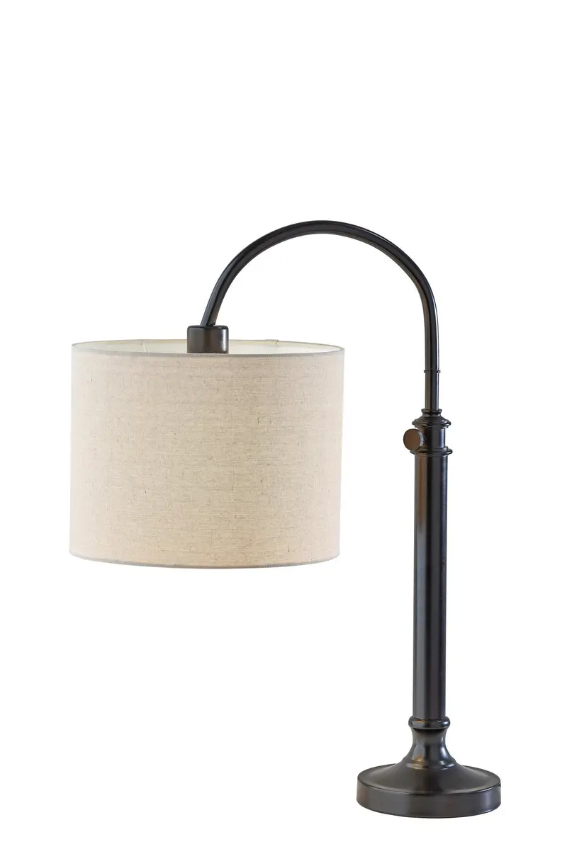 Black Metal Adjustable Arched Lamp With Beige Drum Shade By Homeroots