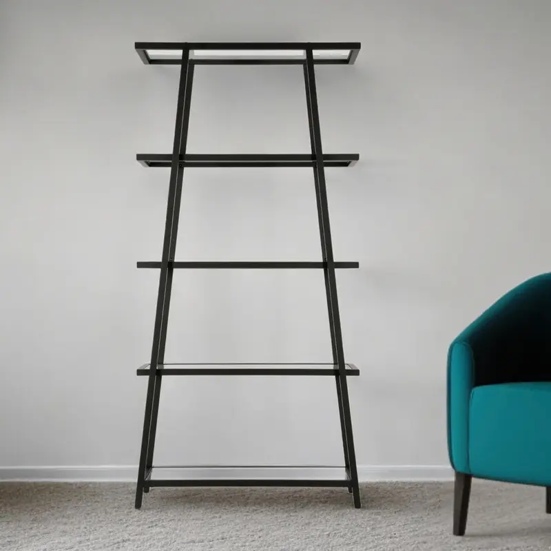 Black Metal and Glass Five Tier Etagere Bookcase By Homeroots