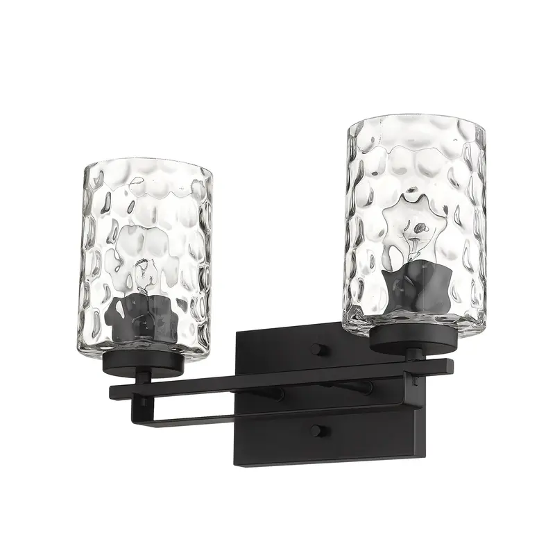Black Metal and Pebbled Glass Two Light Wall Sconce By Homeroots
